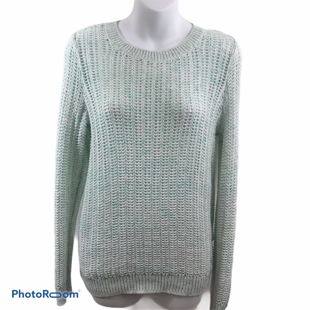 Cotton Open Weave Sweater Small Mint Green Oversized